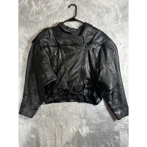 Vintage Beyond Leather Black  Jacket Biker Style Cropped Jacket Size Medium